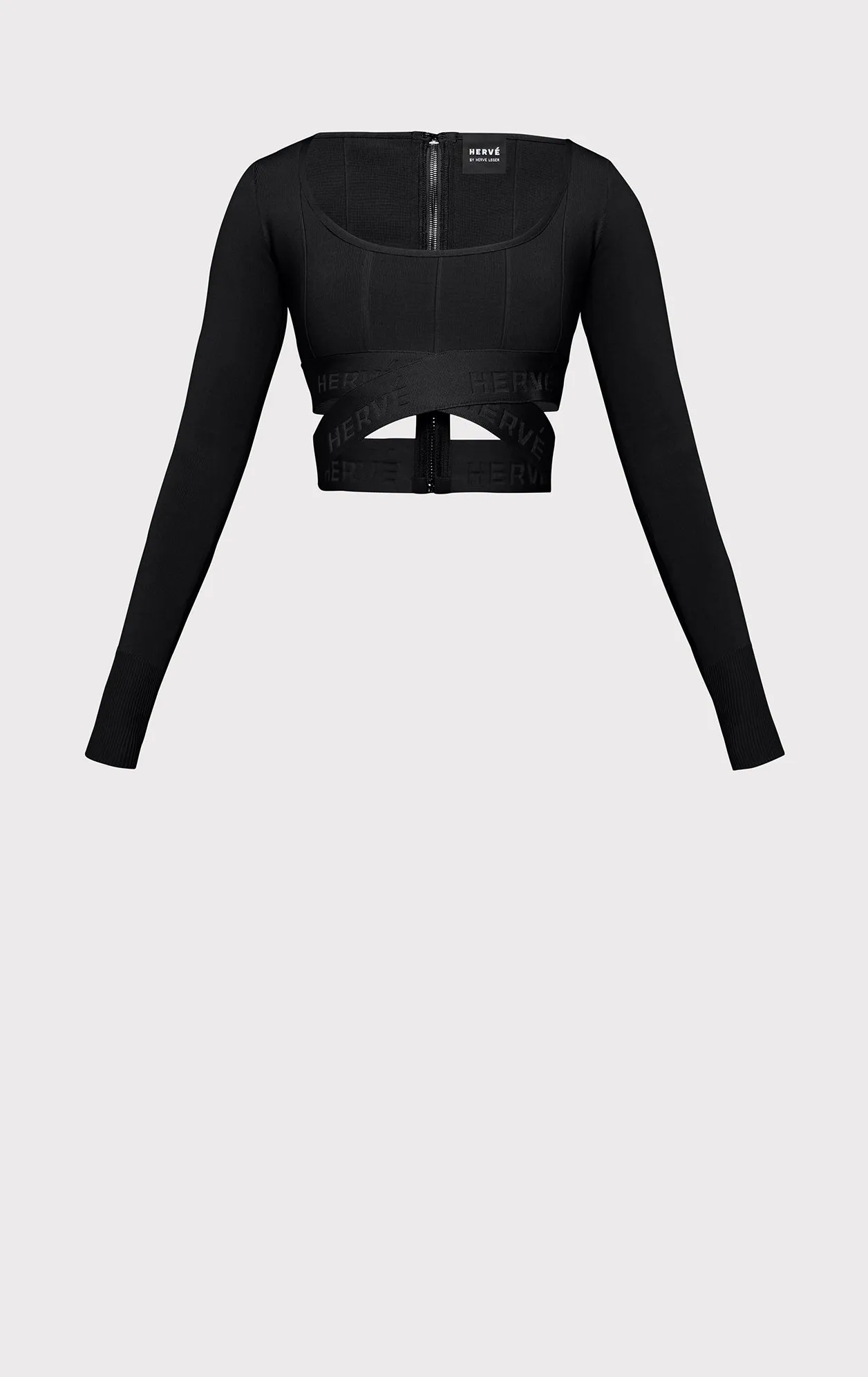 long sleeve scoop neck crop top sold by Herve Leger product image thumbnail 2