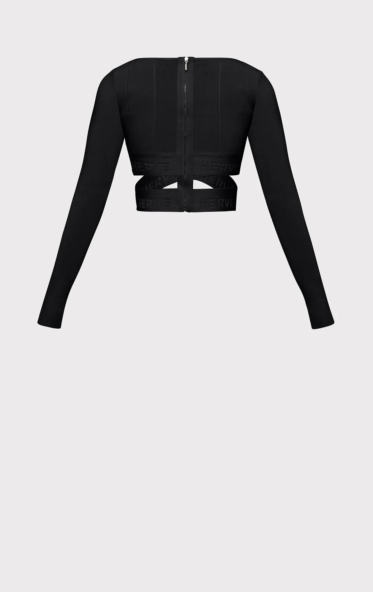 long sleeve scoop neck crop top sold by Herve Leger product image thumbnail 3