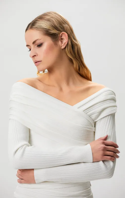 Couture Draped Ribbed Top sold by Herve Leger