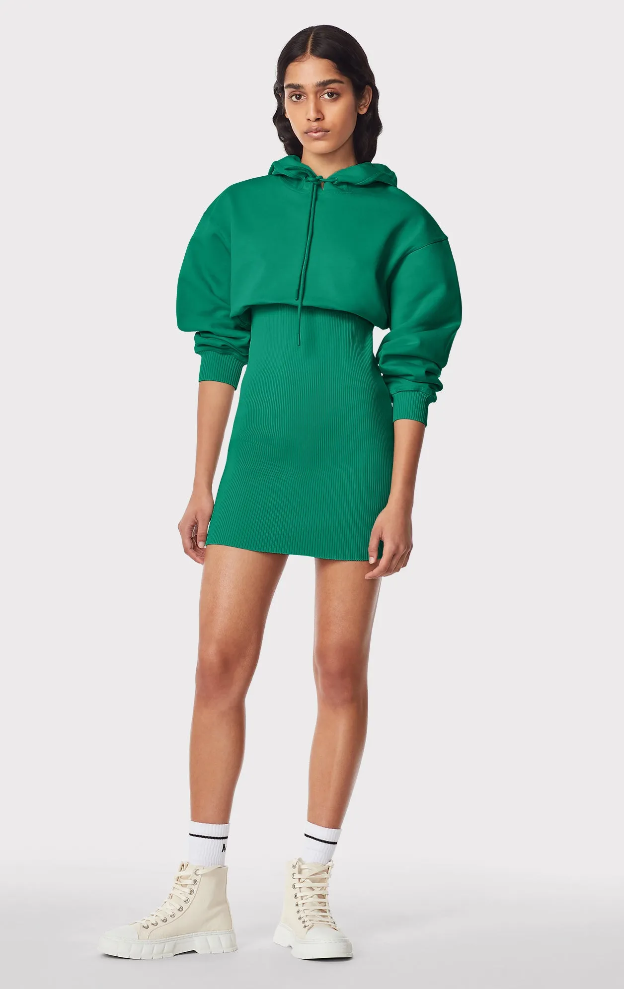 RIBBED HOODIE SWEATSHIRT MINI DRESS sold by Herve Leger product image thumbnail 3