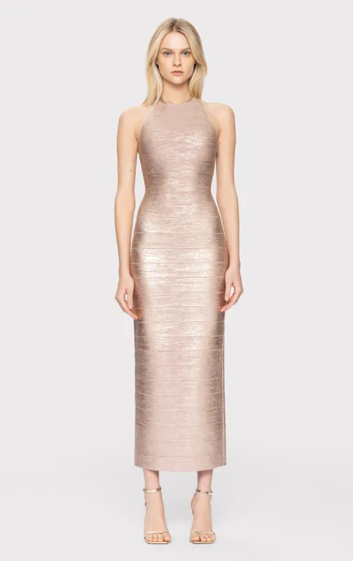 FOIL HALTER BANDAGE GOWN sold by Herve Leger