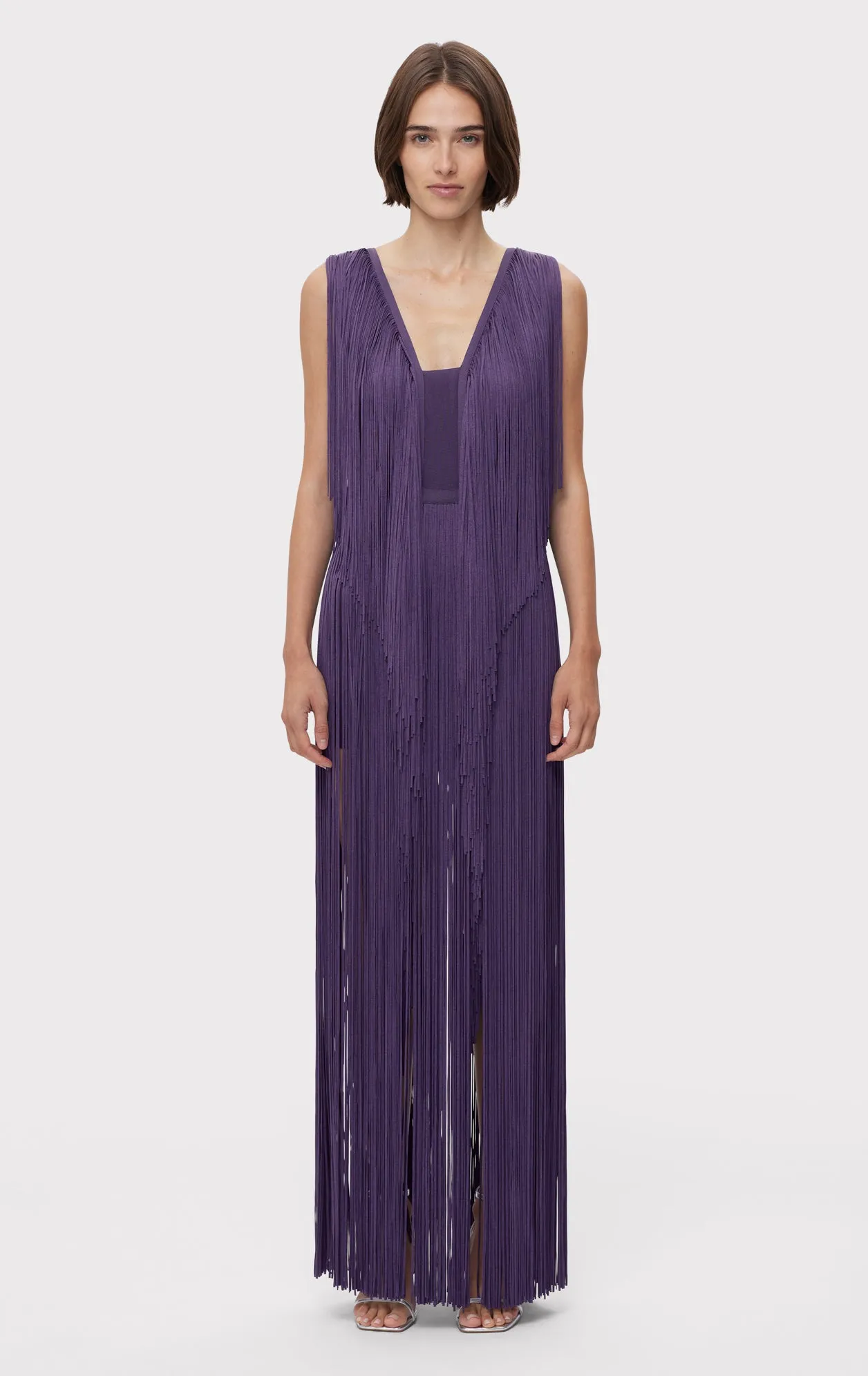 PLUNGING FRINGE GOWN sold by Herve Leger