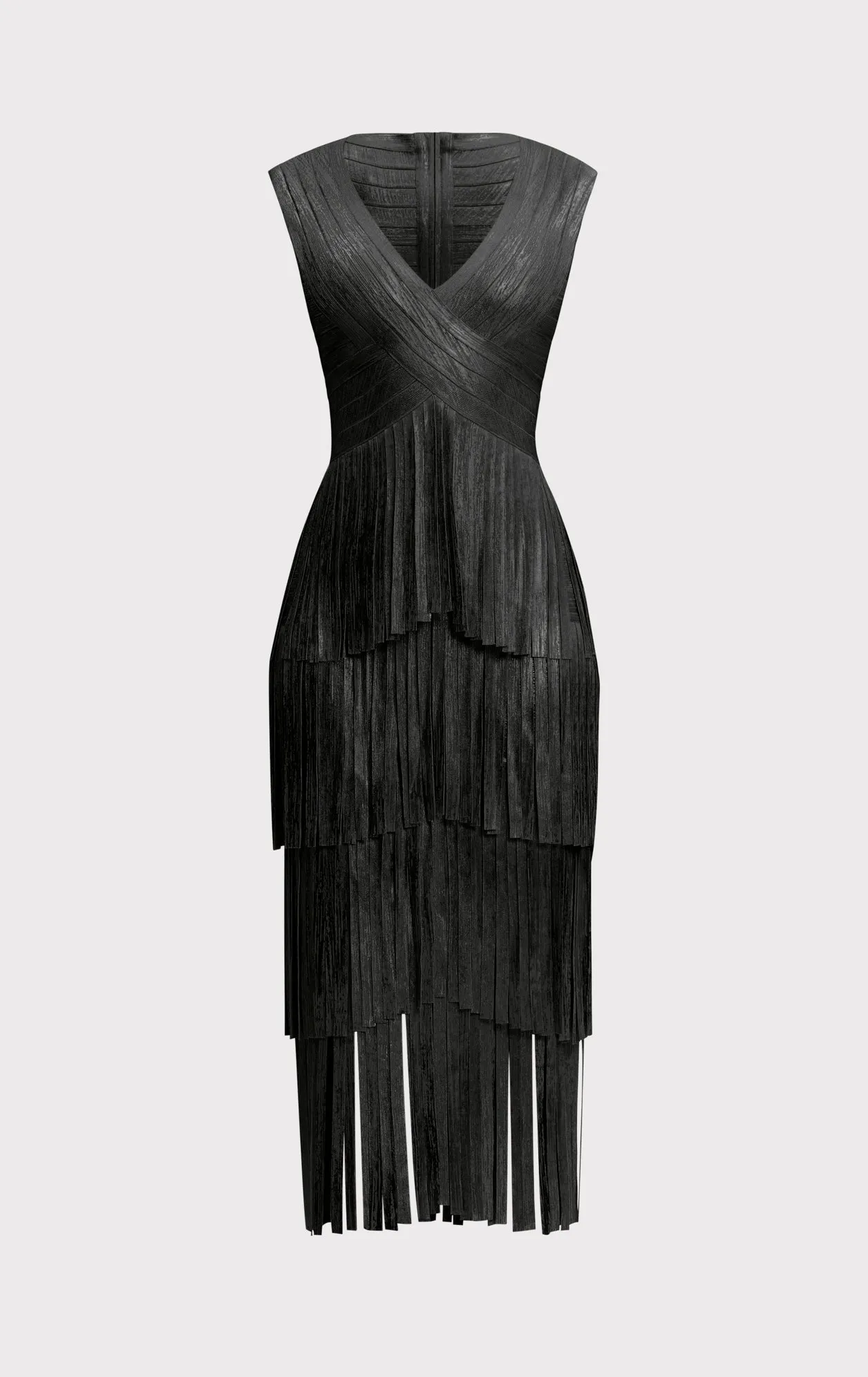 V NECK FOIL FRINGE MIDI DRESS sold by Herve Leger product image thumbnail 2