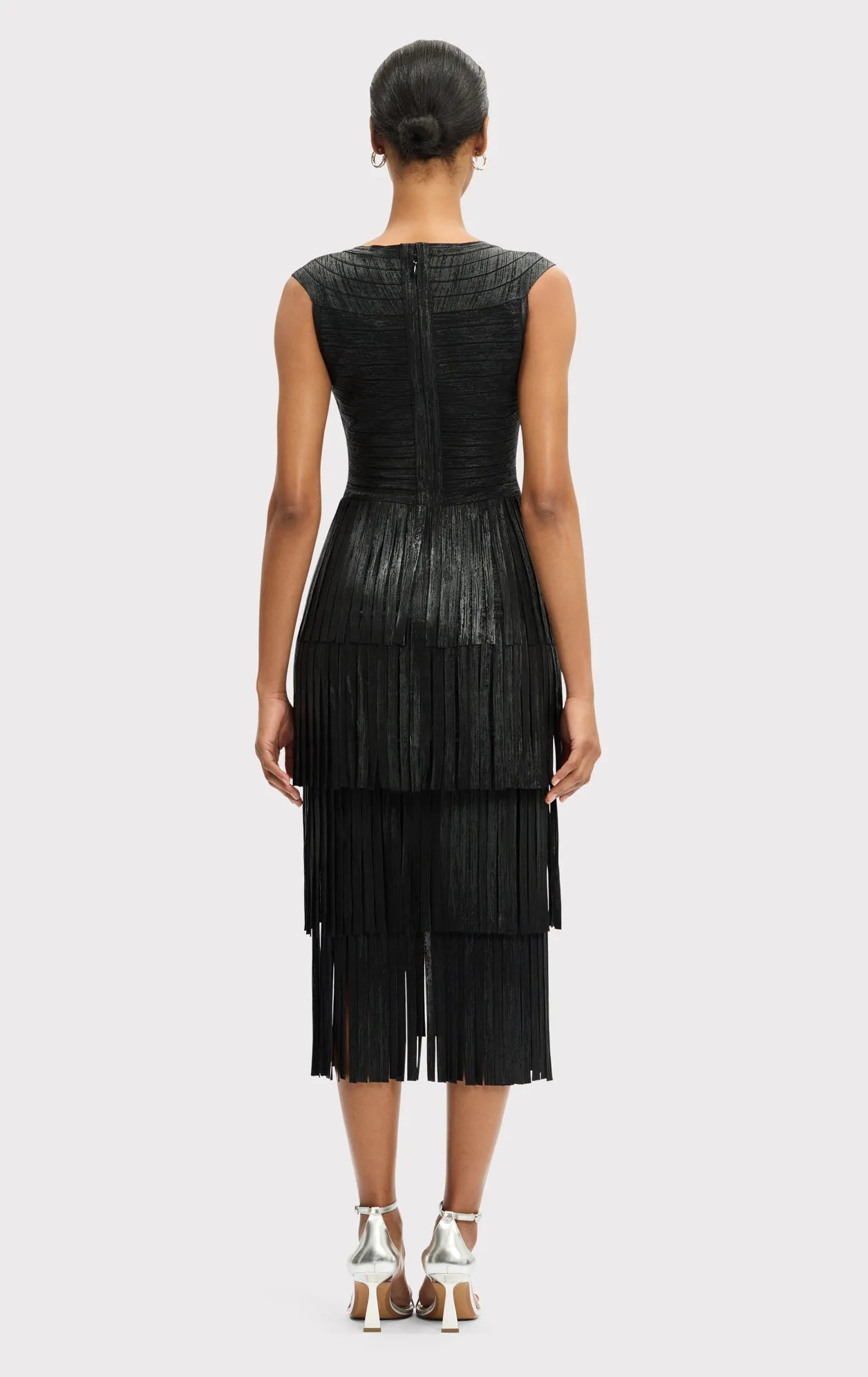 V NECK FOIL FRINGE MIDI DRESS sold by Herve Leger product image thumbnail 5