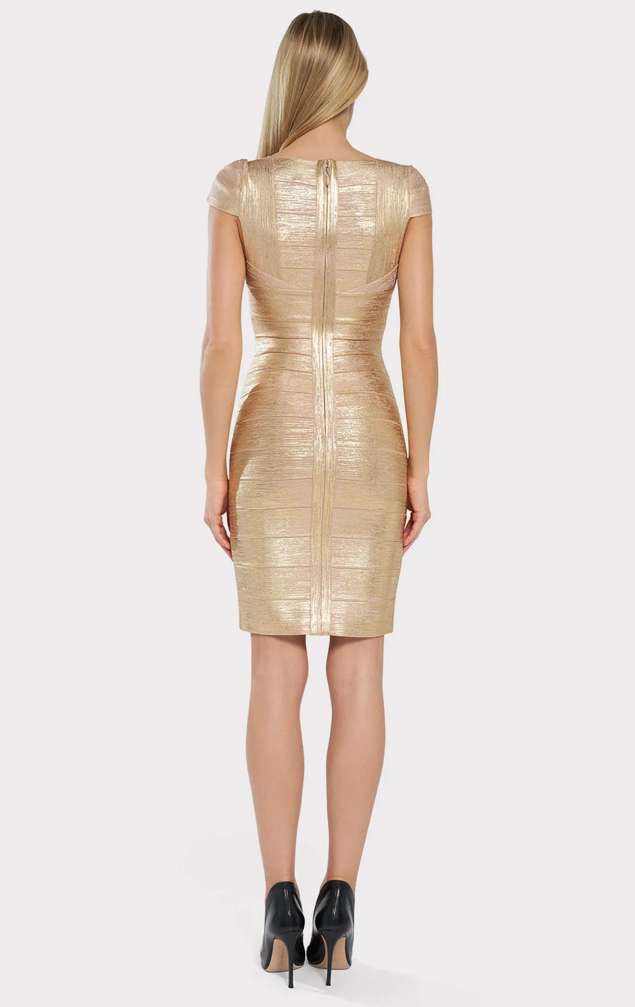 cap sleeve bandage foil dress sold by Herve Leger product image thumbnail 5