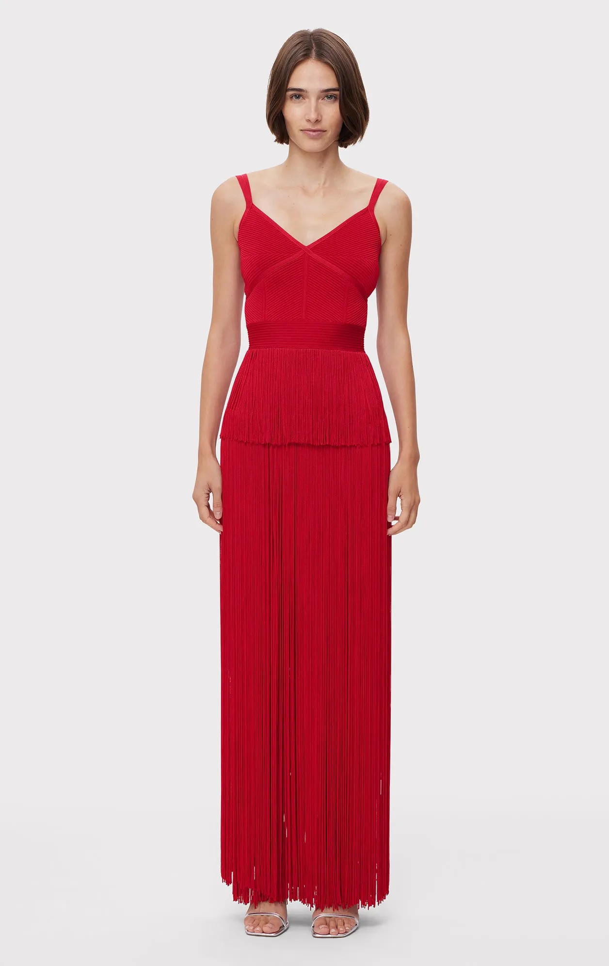 ICON STRAPPY OTTOMAN FRINGE GOWN sold by Herve Leger