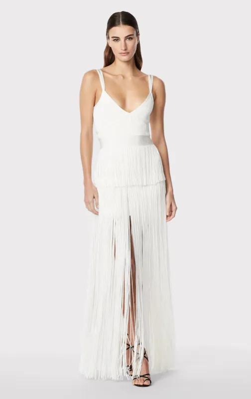 STRAPPY OTTOMAN FRINGE GOWN sold by Herve Leger