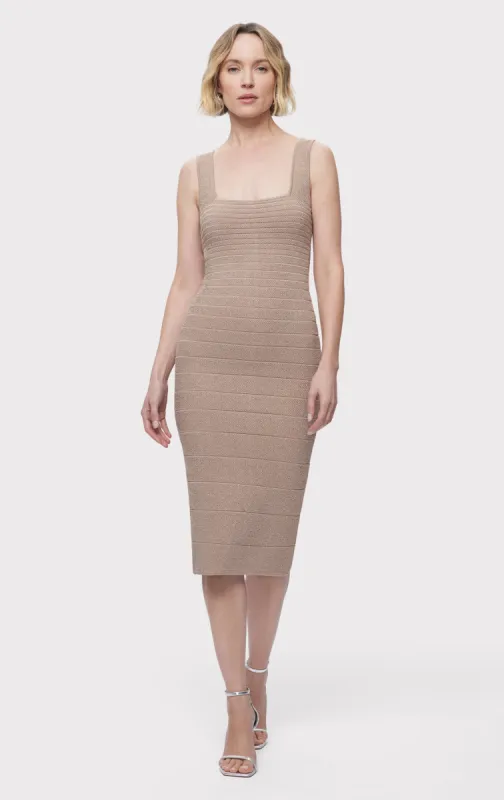 TEXTURE LUREX SQUARE NECK MIDI DRESS sold by Herve Leger
