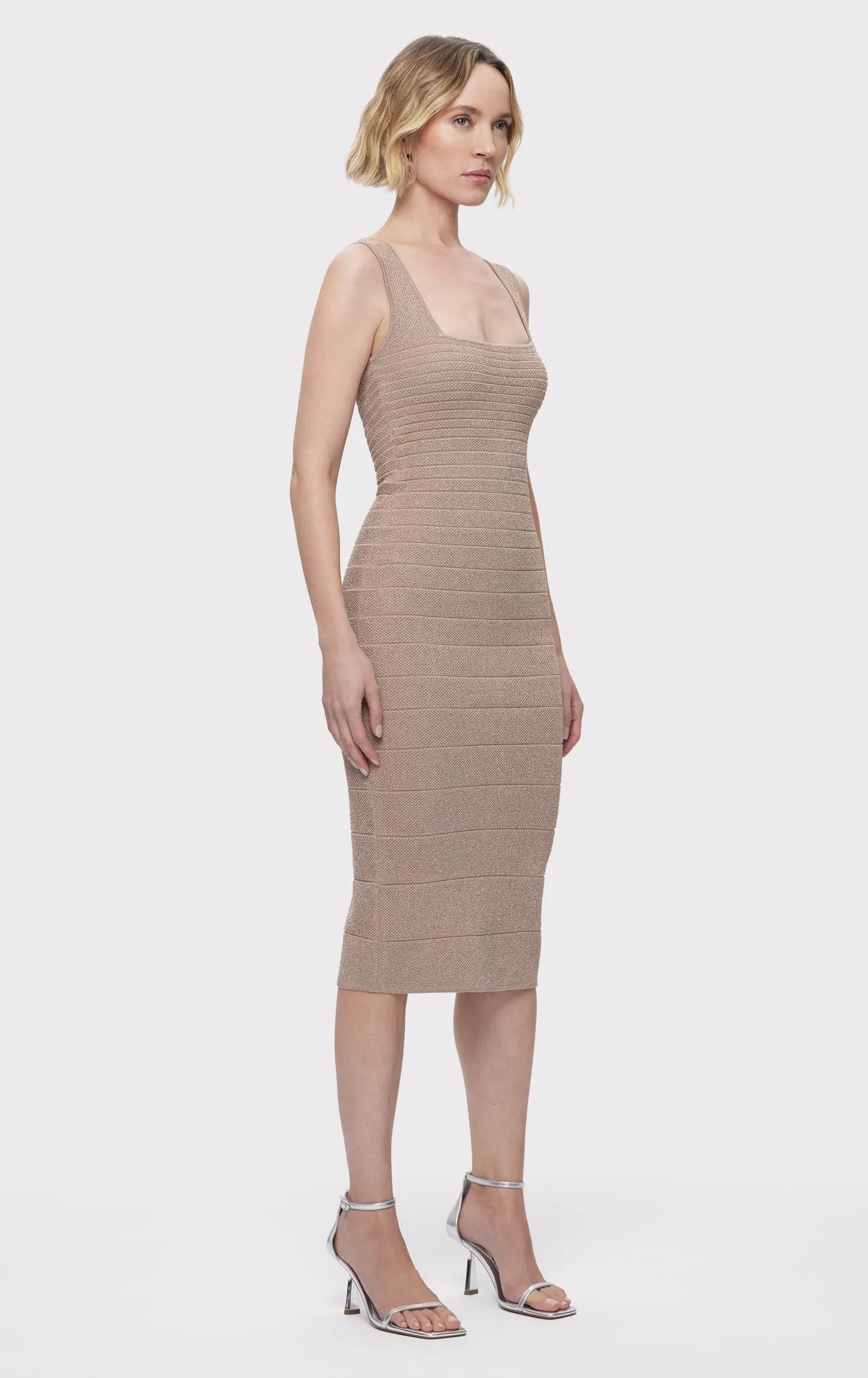 TEXTURE LUREX SQUARE NECK MIDI DRESS sold by Herve Leger product image thumbnail 3