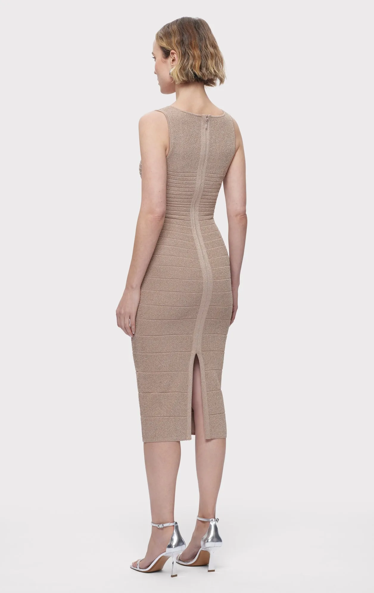 TEXTURE LUREX SQUARE NECK MIDI DRESS sold by Herve Leger product image thumbnail 4