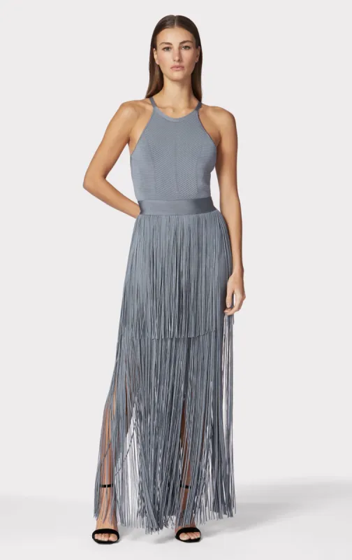 STRAPPY HALTER FRINGE GOWN sold by Herve Leger