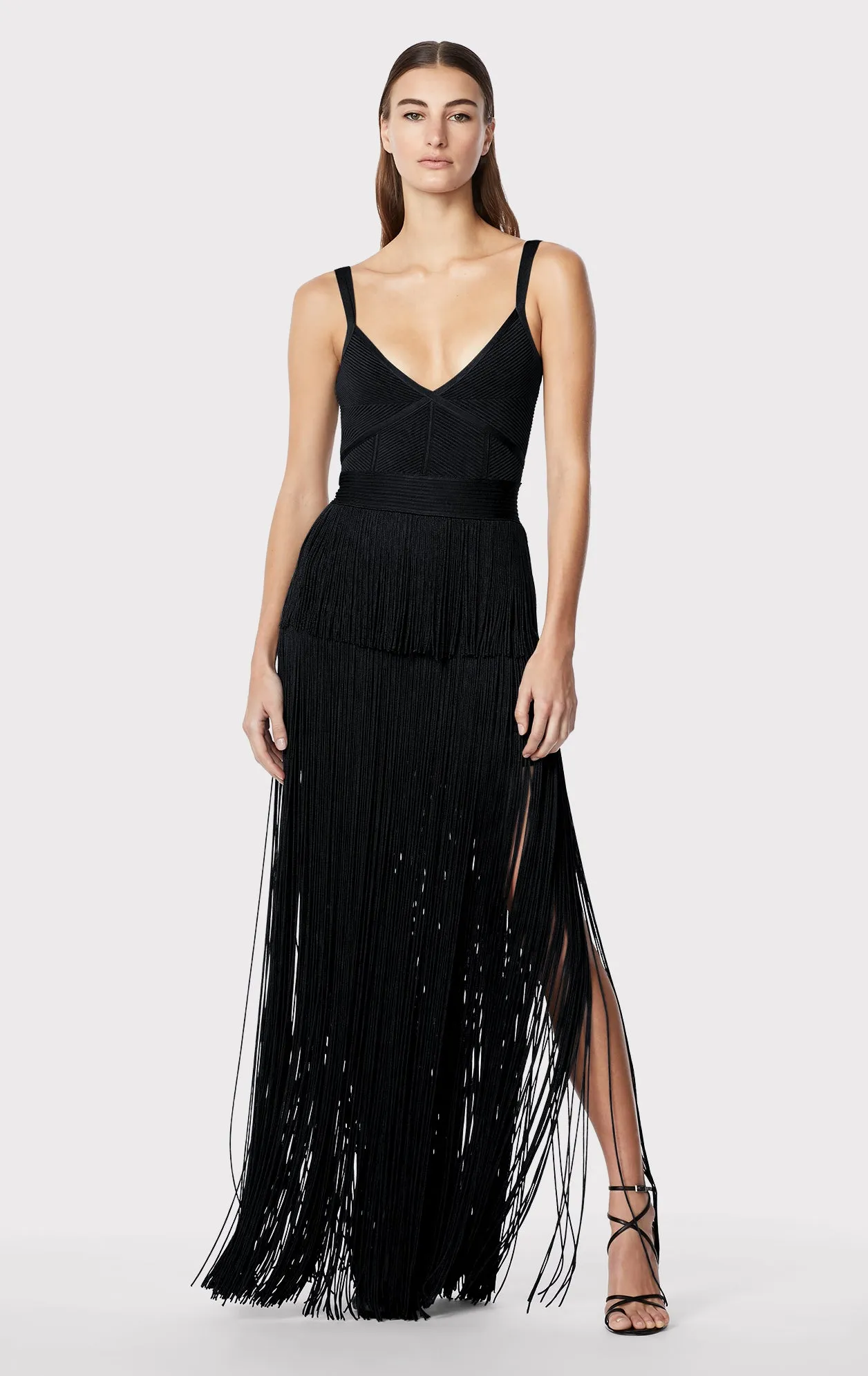 STRAPPY OTTOMAN FRINGE GOWN sold by Herve Leger