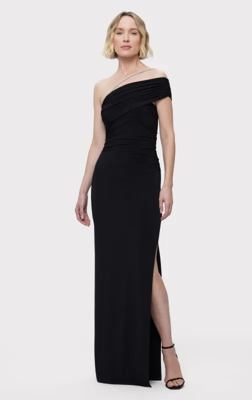 ASYMMETRICAL JERSEY GOWN W/ CRYSTAL TRIM sold by Herve Leger