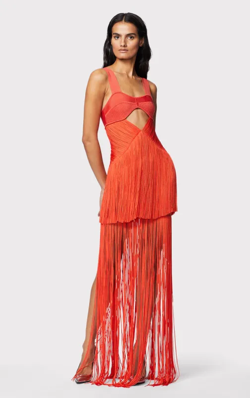 DRAPED FRINGE CUT OUT GOWN sold by Herve Leger