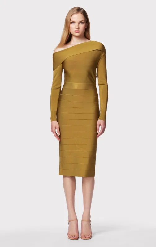 BANDAGE OFF THE SHOULDER MIDI DRESS sold by Herve Leger