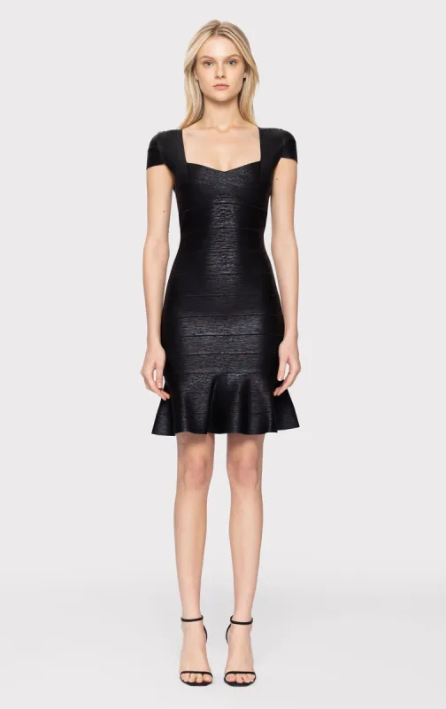 FOIL CAP SLV FLARE SKIRT BANDAGE DRESS sold by Herve Leger