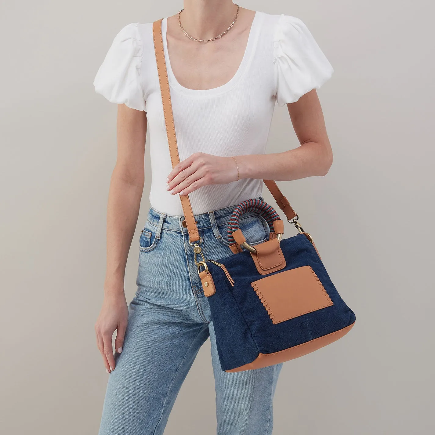 Sheila Medium Satchel In Denim Fabric - Dark Denim sold by HOBO product image thumbnail 3