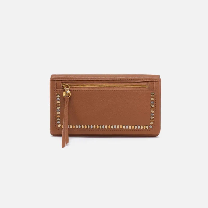 Lumen Continental Wallet In Pebbled Leather - Warm Honey Pixel Studded sold by HOBO