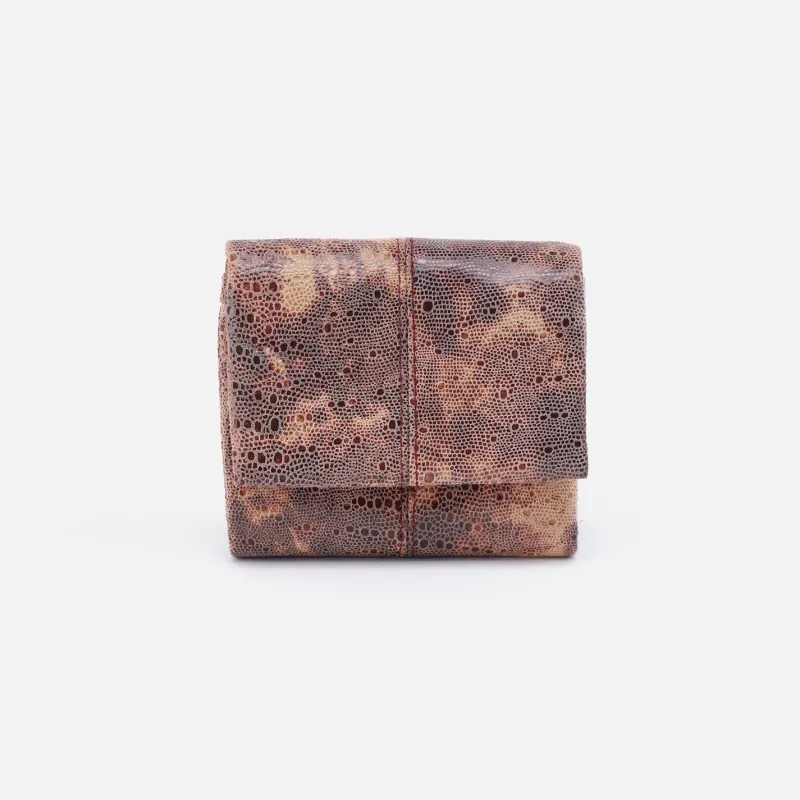Keen Mini Trifold Compact Wallet in Printed Leather - Autumn Sky made by HOBO
