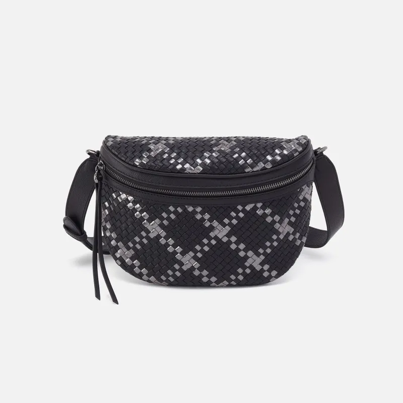 Juno Belt Bag In Woven Leather - Black Metallic Woven sold by HOBO