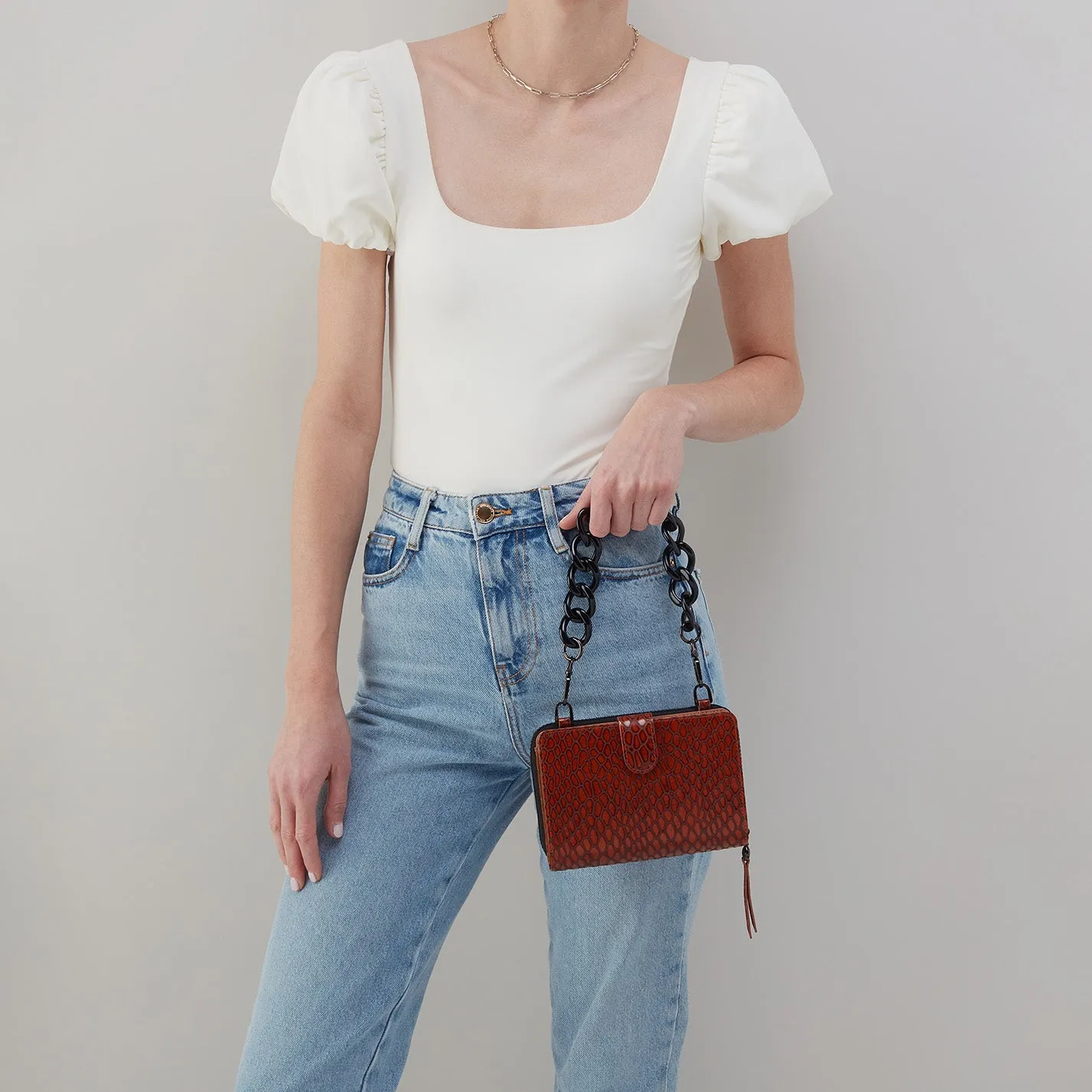 Dixon Zip Shoulder Bag In High Gloss Leather - Tortoise sold by HOBO product image thumbnail 4