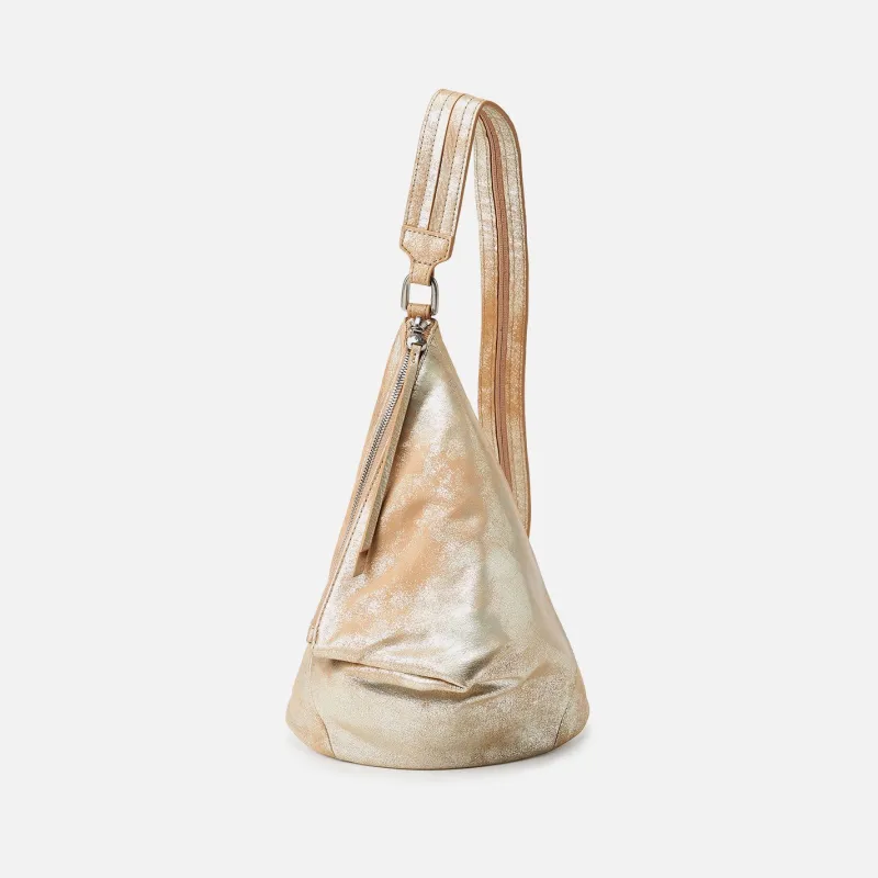 Sway Small Sling In Metallic Leather - Saddle Stardust sold by HOBO