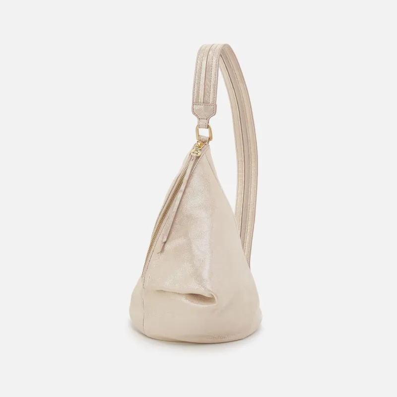Sway Small Sling In Metallic Leather - Sand Shimmer sold by HOBO