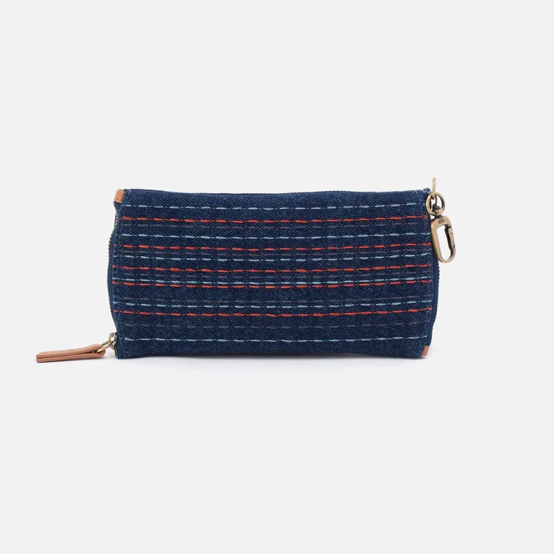 Spark Double Eyeglass Case In Denim Fabric - Dark Denim sold by HOBO