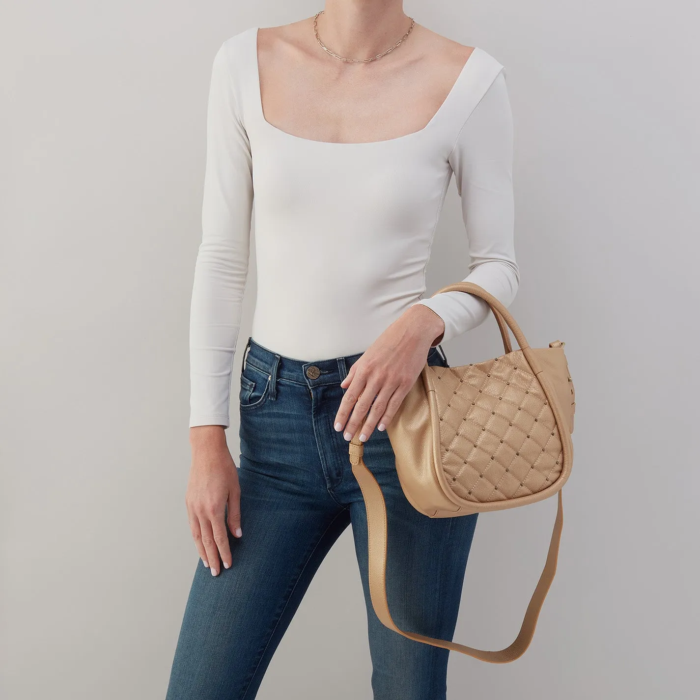 Margot Satchel In Pebbled Metallic Leather - Dusty Gold sold by HOBO product image thumbnail 5