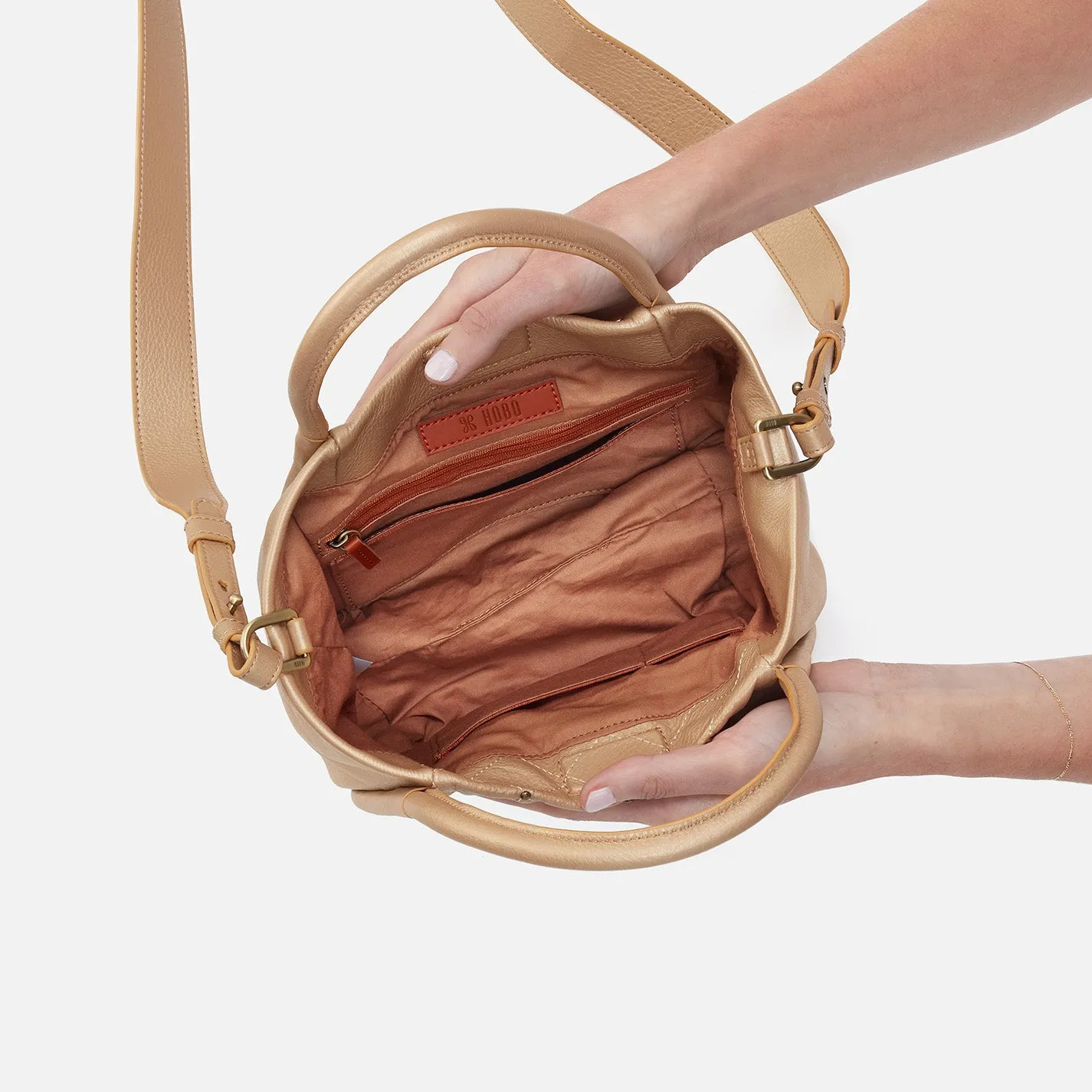 Margot Satchel In Pebbled Metallic Leather - Dusty Gold sold by HOBO product image thumbnail 4