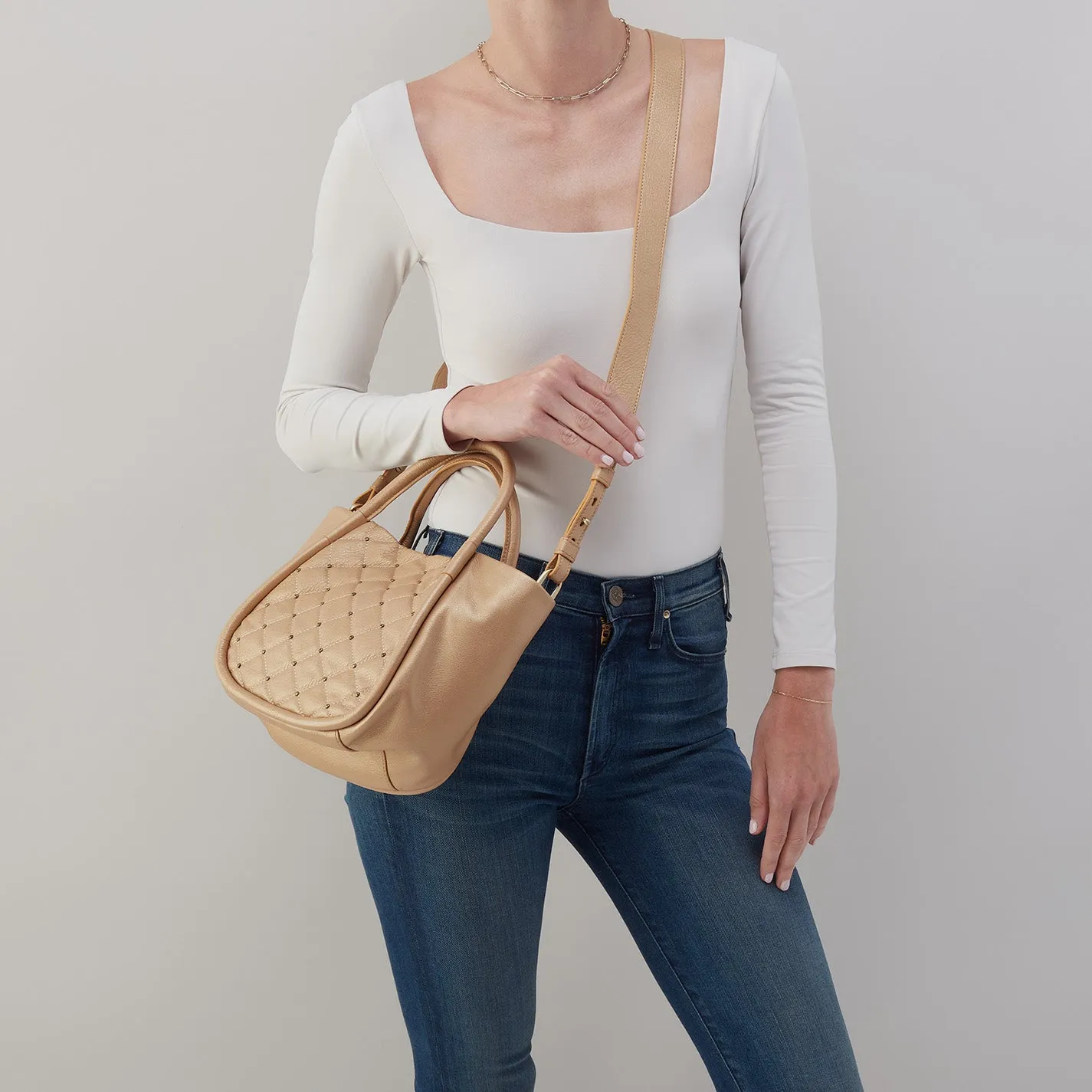 Margot Satchel In Pebbled Metallic Leather - Dusty Gold sold by HOBO product image thumbnail 3