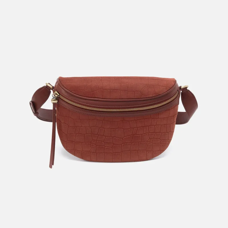 Juno Belt Bag In Suede - Sequoia Croc Emboss sold by HOBO