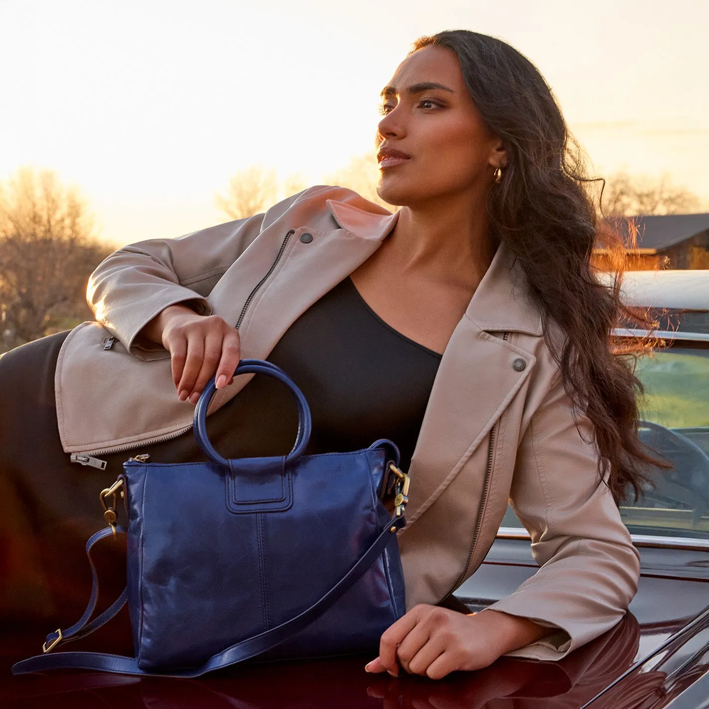 Sheila Medium Satchel in Polished Leather - Winter Violet sold by HOBO product image thumbnail 2