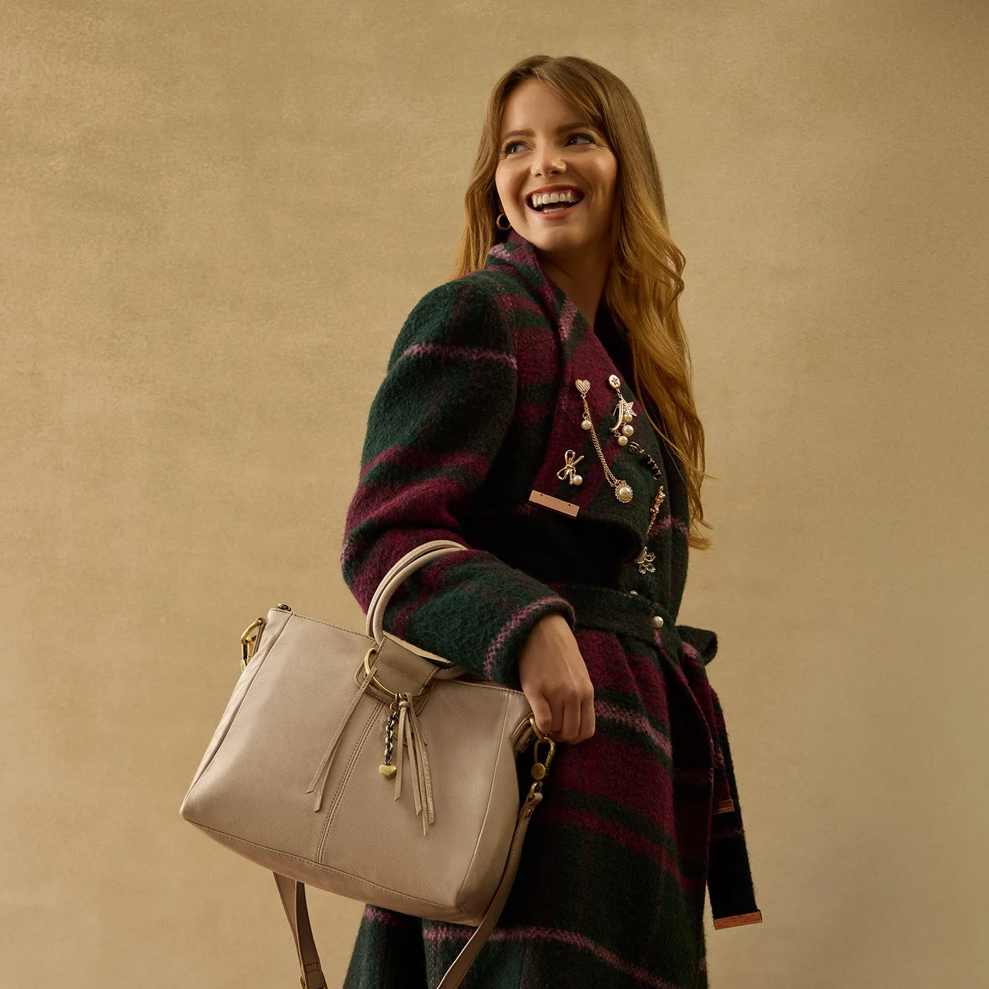 Sheila Medium Satchel in Aniline Gloss Leather - Stone Gloss sold by HOBO product image thumbnail 2