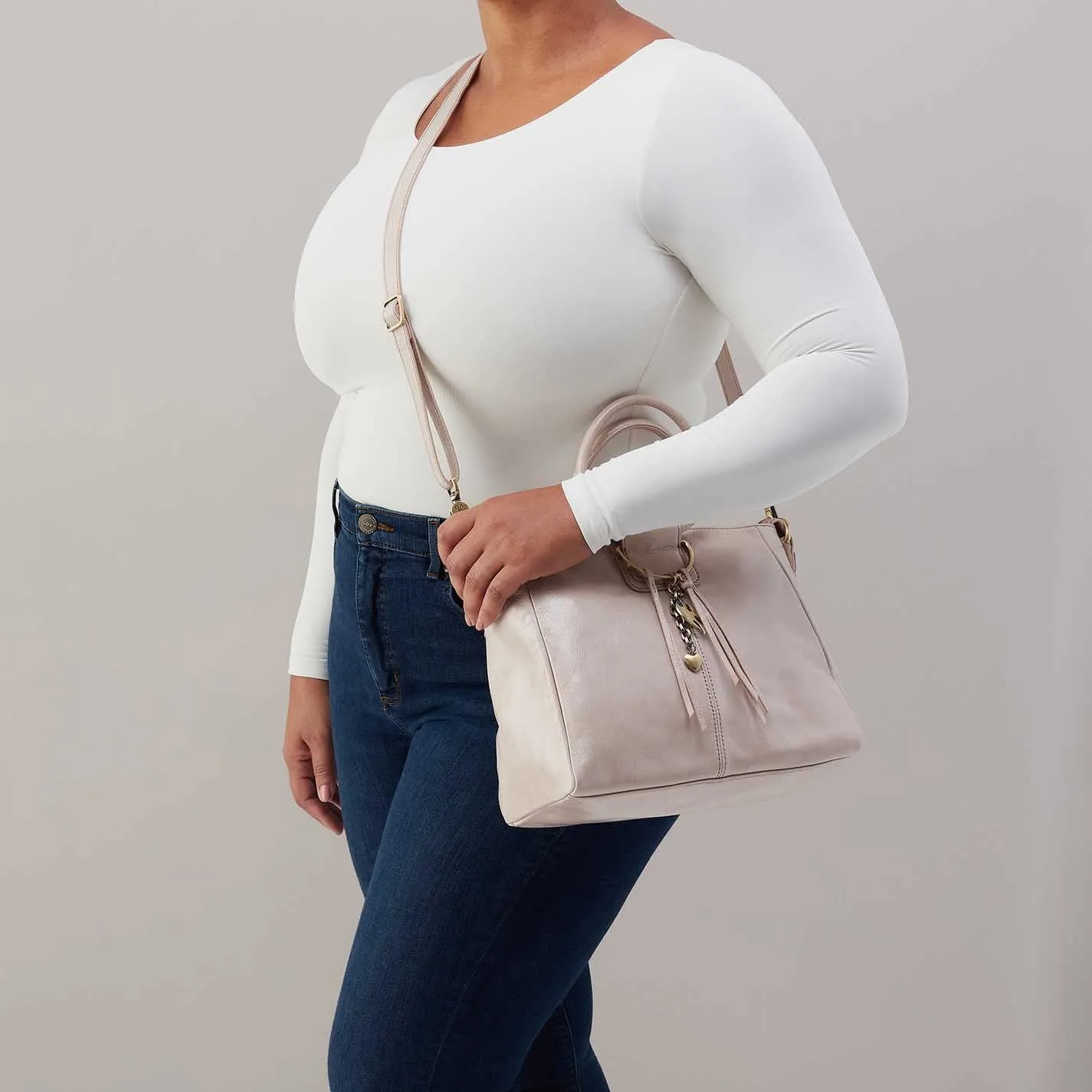 Sheila Medium Satchel in Aniline Gloss Leather - Stone Gloss sold by HOBO product image thumbnail 3