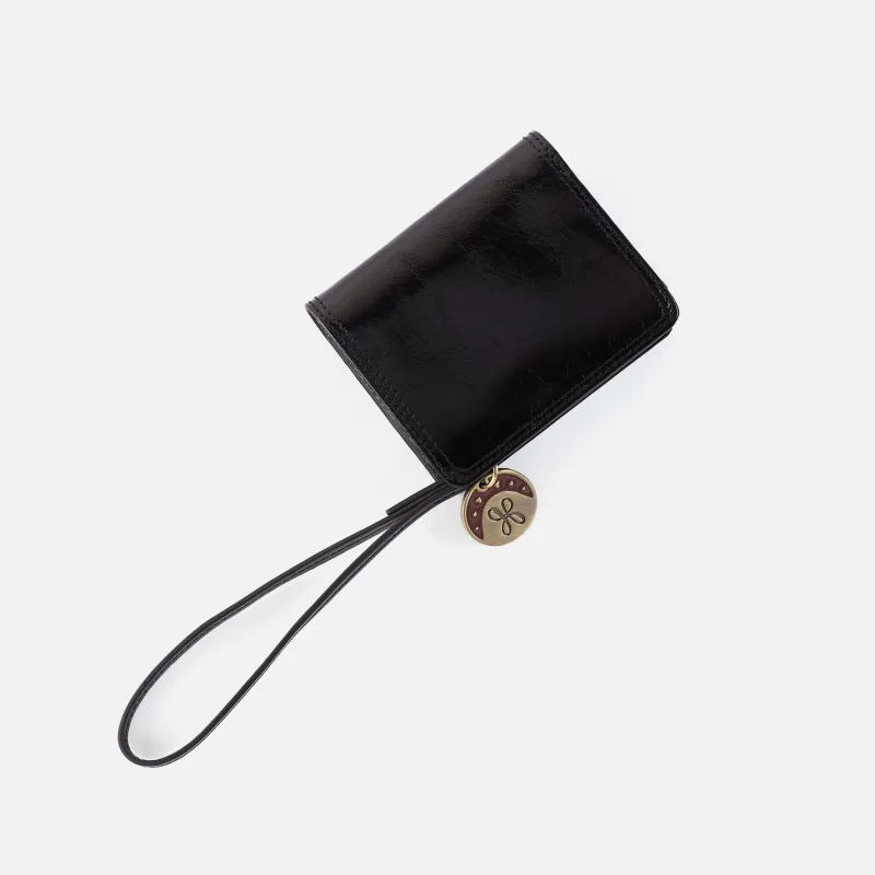 Coin Wristlet Wallet In Polished Leather - Black sold by HOBO