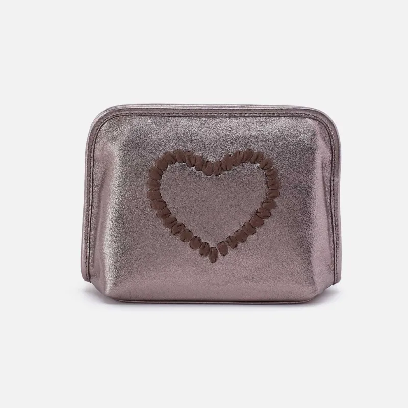 Beauty Cosmetic Pouch in Metallic Leather - Pewter Spur sold by HOBO