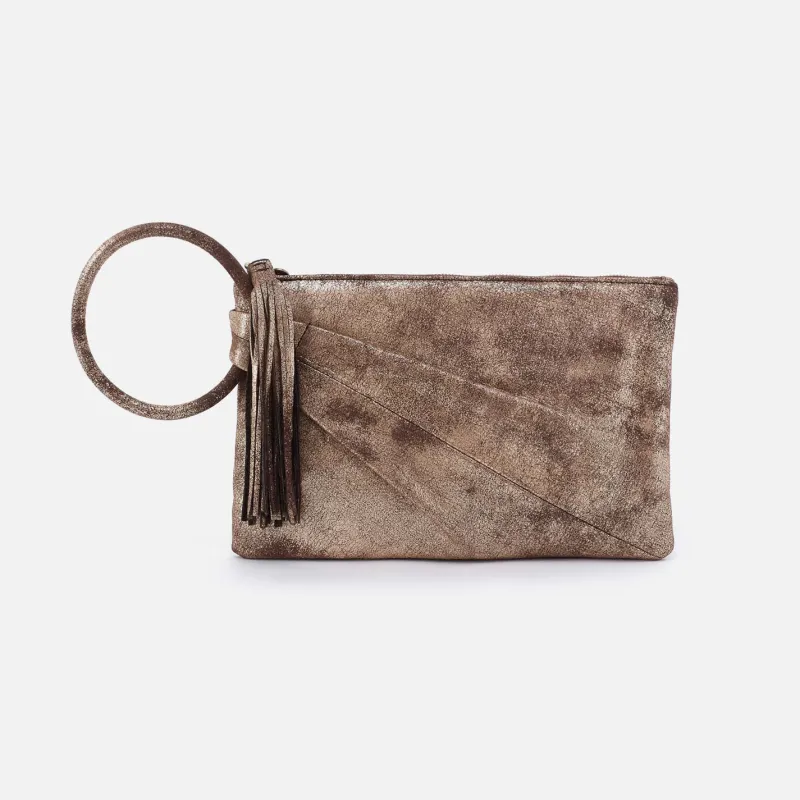 Sheila Soft Ring Clutch in Metallic Leather - Cocoa Platinum sold by HOBO