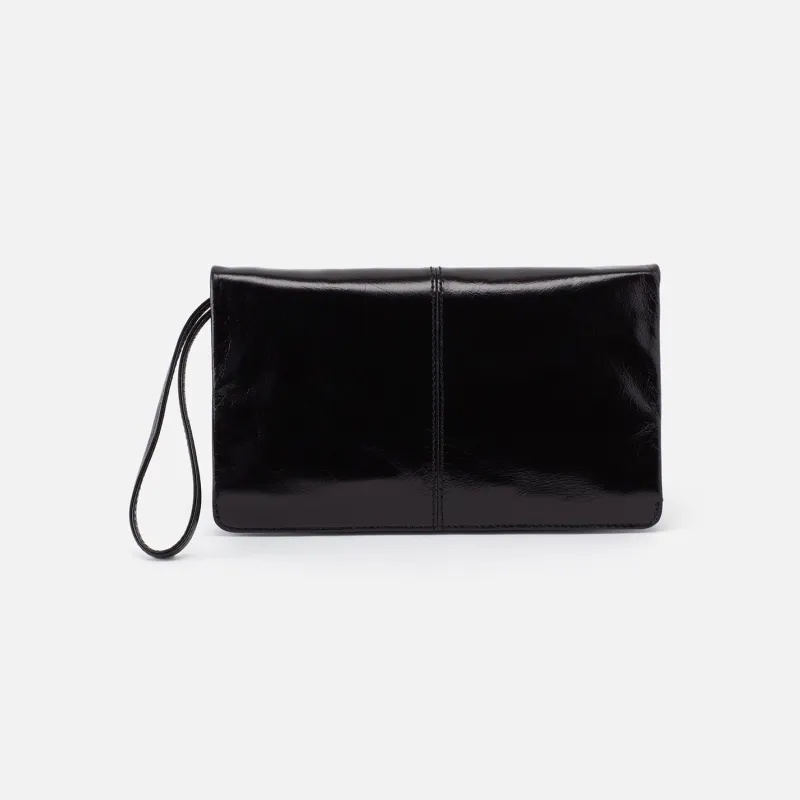Evolve Wristlet In Polished Leather - Black sold by HOBO