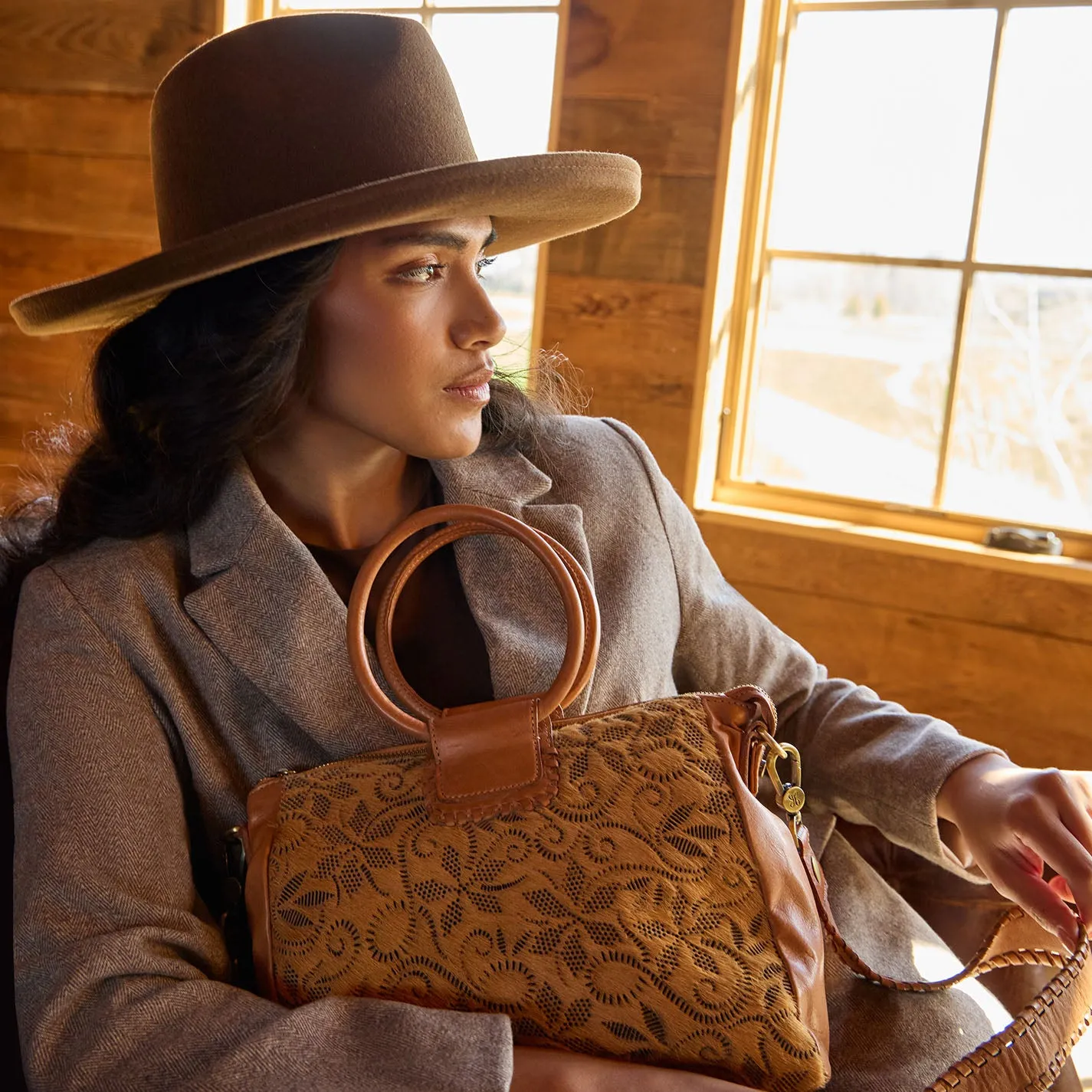 Sheila Medium Satchel in Hair-On Leather - Harvest Wheat Hair-On sold by HOBO product image thumbnail 2