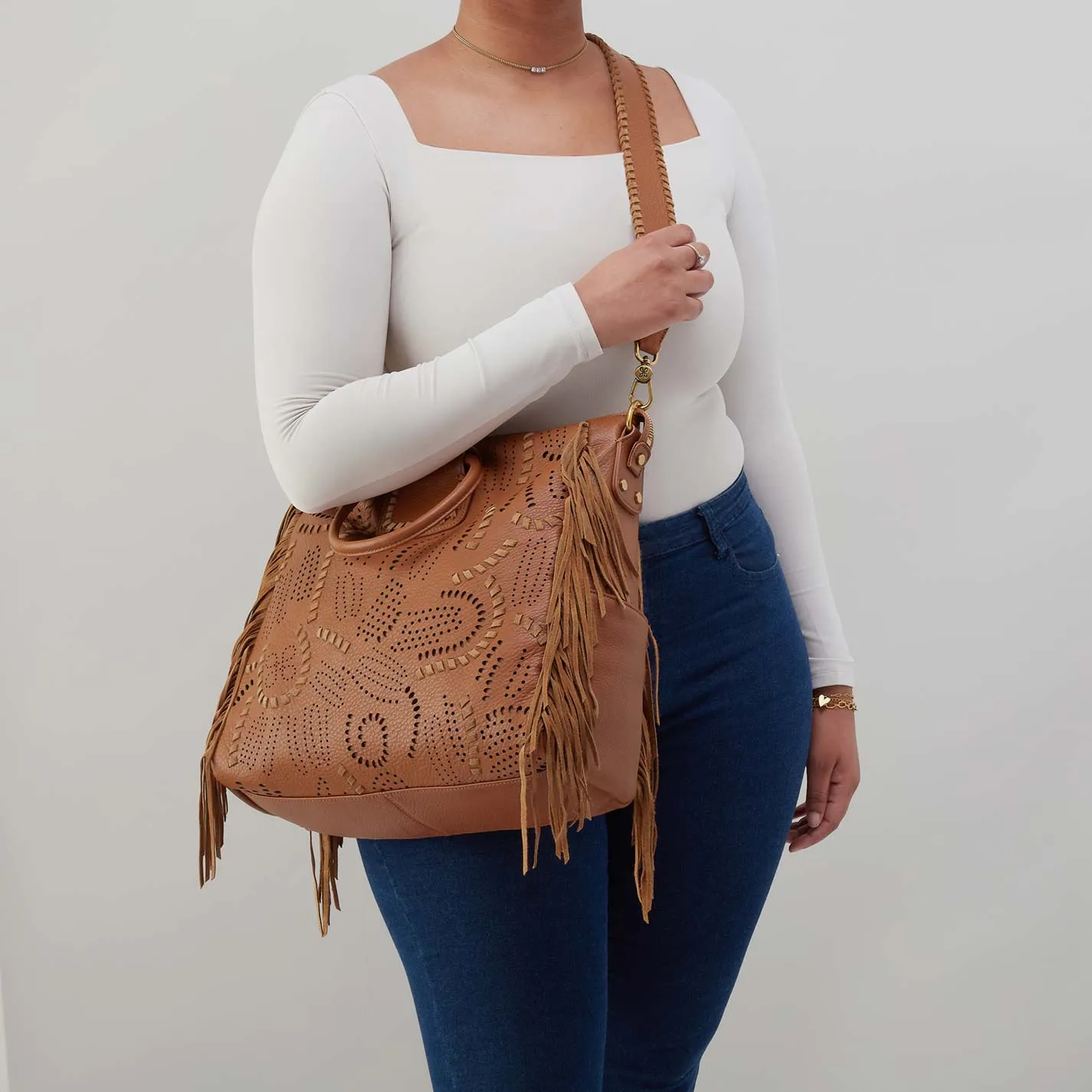 Sheila Large Satchel in Pebbled Leather - Warm Honey sold by HOBO product image thumbnail 3