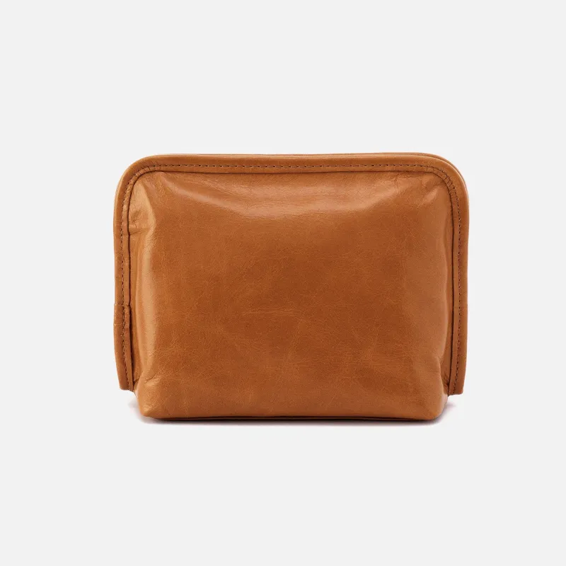 Beauty Cosmetic Pouch in Polished Leather - Truffle sold by HOBO