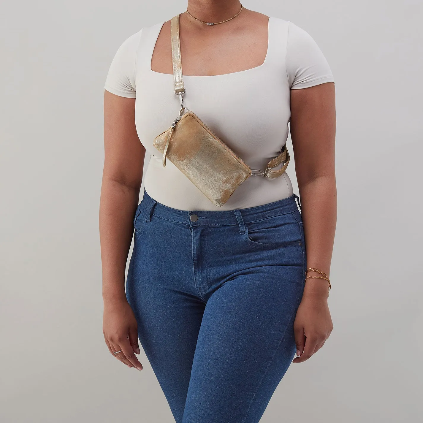 Fern Slim Belt Bag In Metallic Leather - Saddle Stardust sold by HOBO product image thumbnail 3