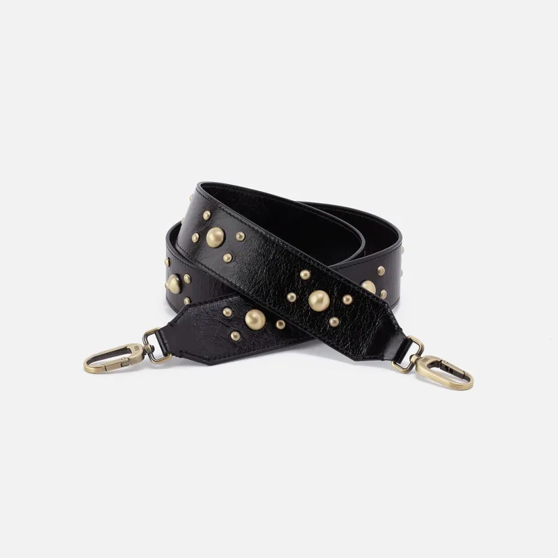 Stud Guitar Strap In Polished Leather - Black sold by HOBO