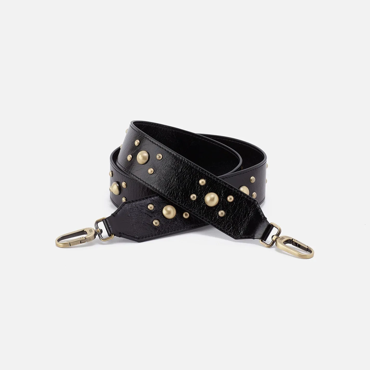 Stud Guitar Strap In Polished Leather - Black sold by HOBO