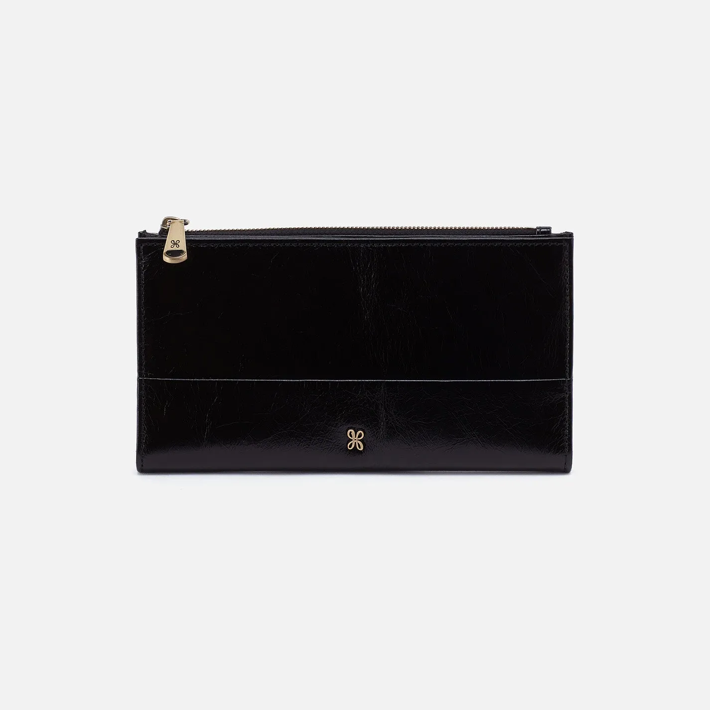 Jill Large Bifold Wallet In Polished Leather - Black sold by HOBO