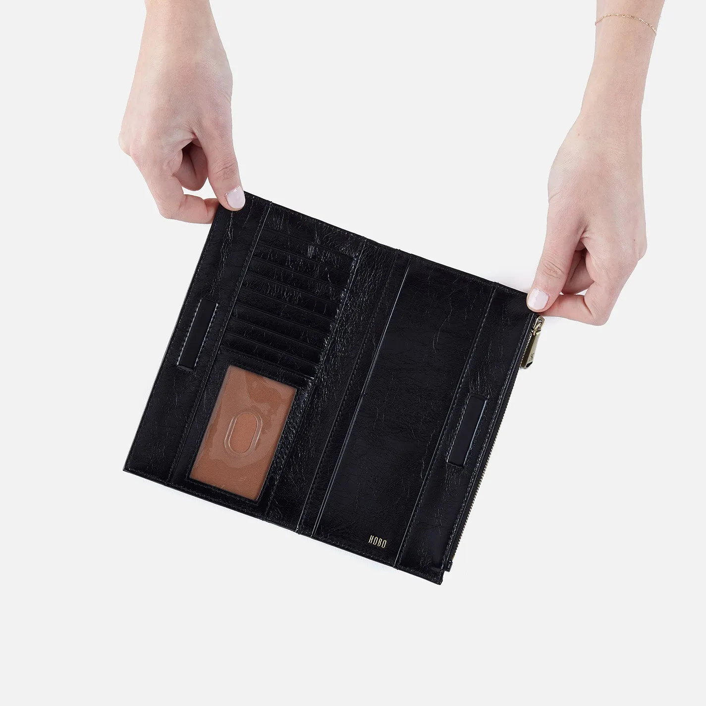 Jill Large Bifold Wallet In Polished Leather - Black sold by HOBO product image thumbnail 2