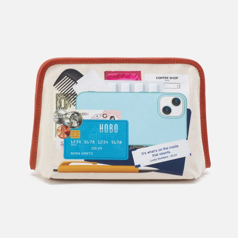 Beauty Large Cosmetic Pouch With Tromp L'oeil in Canvas - Natural made by HOBO