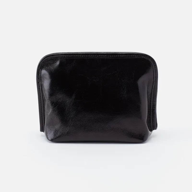 Beauty Cosmetic Pouch In Polished Leather - Black sold by HOBO