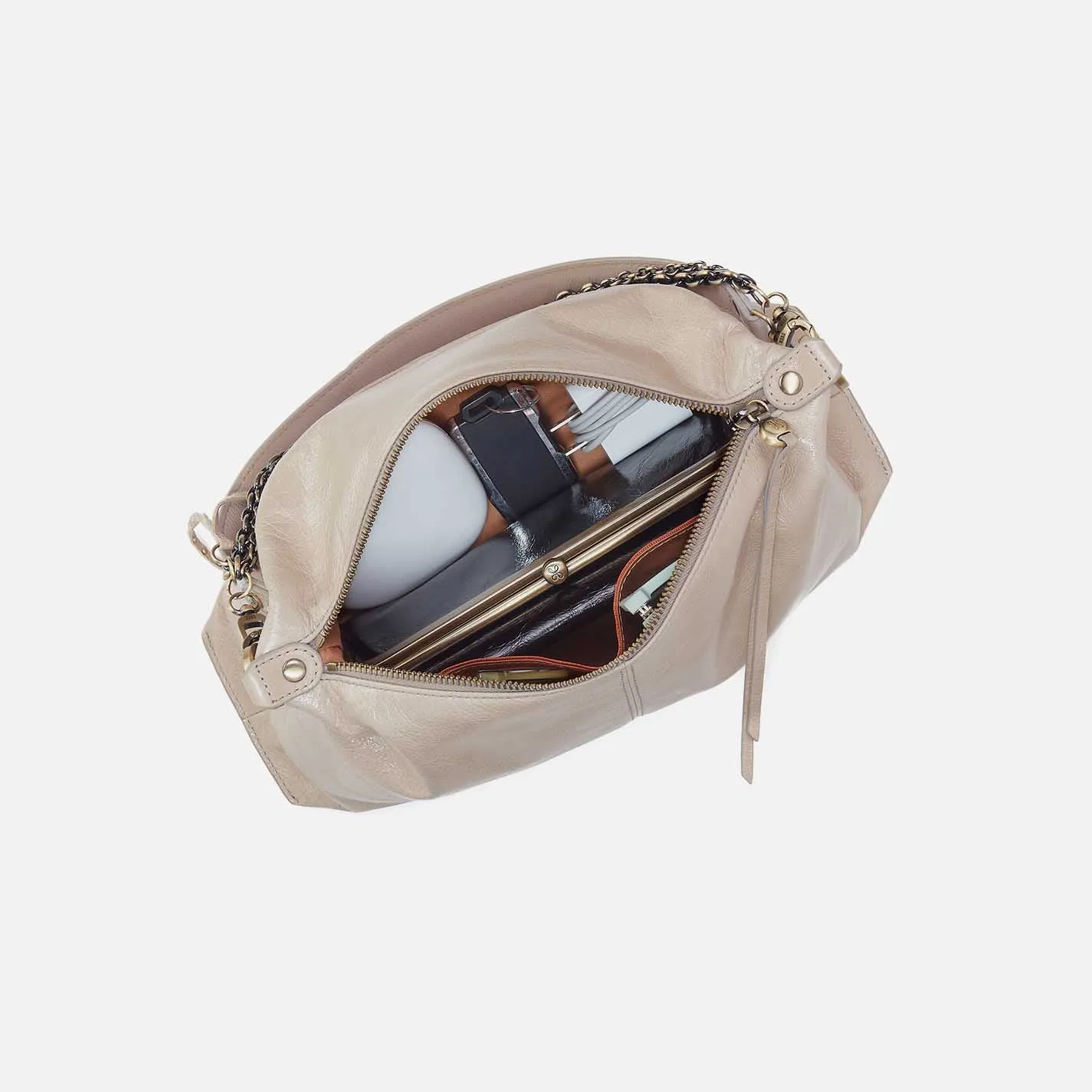 Avon Shoulder Bag in Aniline Gloss Leather - Stone Gloss sold by HOBO product image thumbnail 4